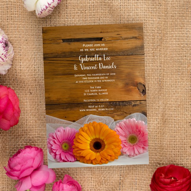 Invitation Daisy Trio Country Barn Mariage (Créateur téléchargé)