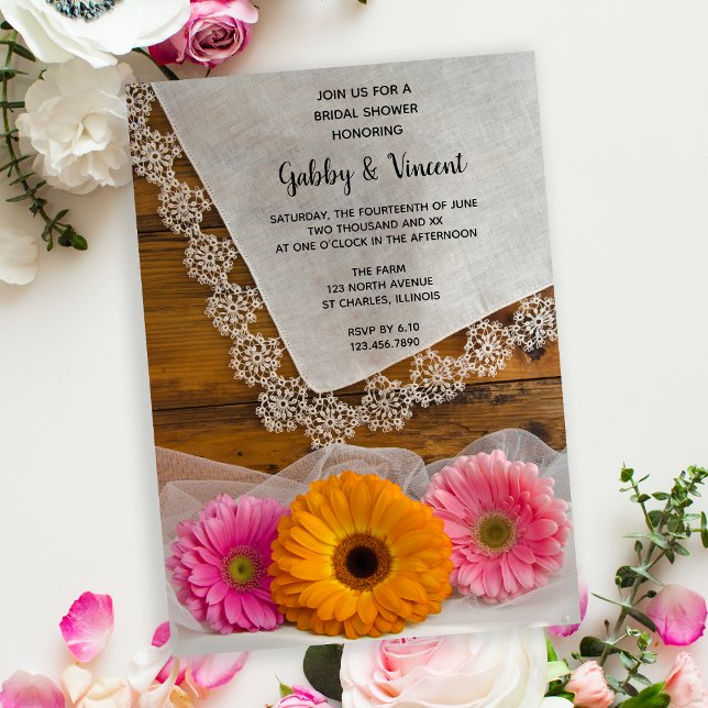 Invitation Daisy Trio et Lace Country Barn Fête des mariées (Créateur téléchargé)
