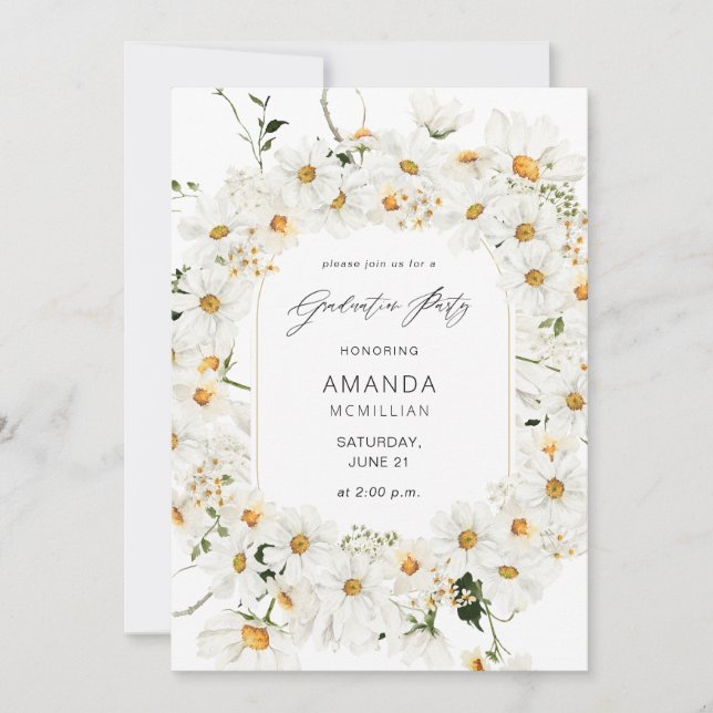 Invitation Daisy White Floral Graduation Party (Devant)