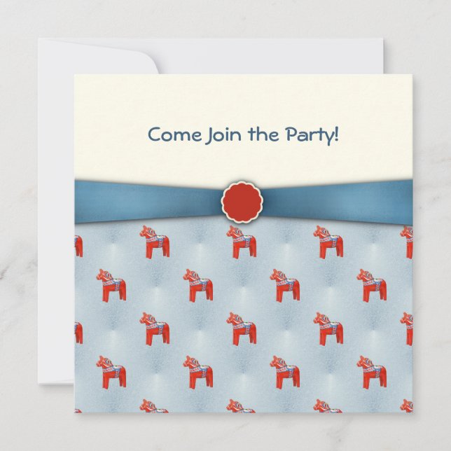 Invitation Dala Horse party de Suède Ruban bleu (Devant)