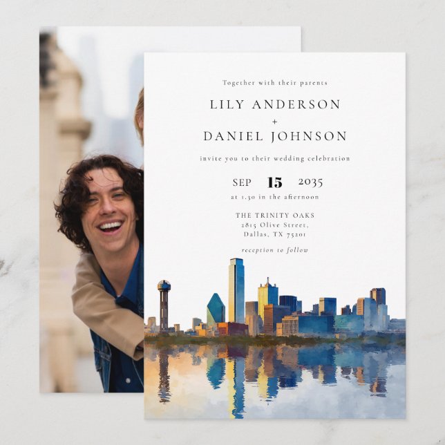 Invitation Dallas Skyline Destination Photo Wedding (Devant / Derrière)