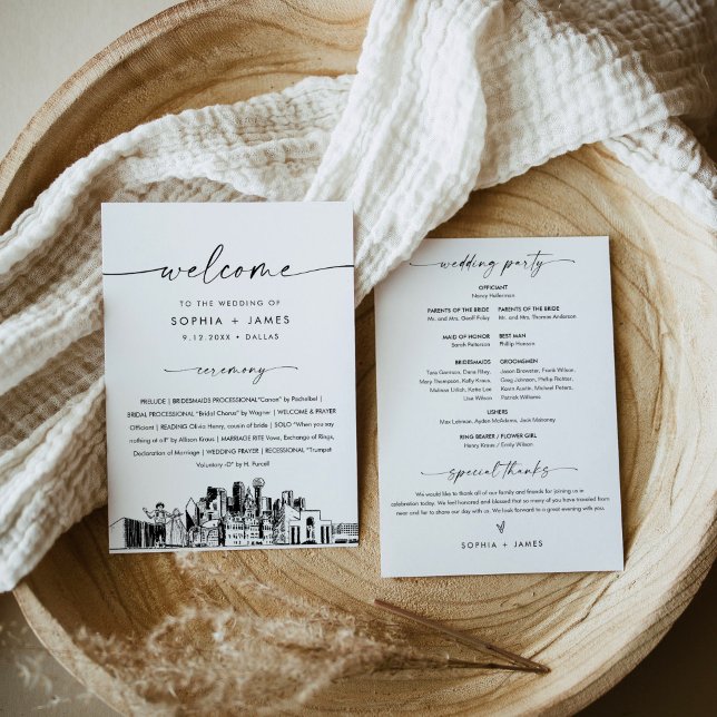 Invitation Dallas Skyline Wedding Program 5x7 Flat Card (Créateur téléchargé)
