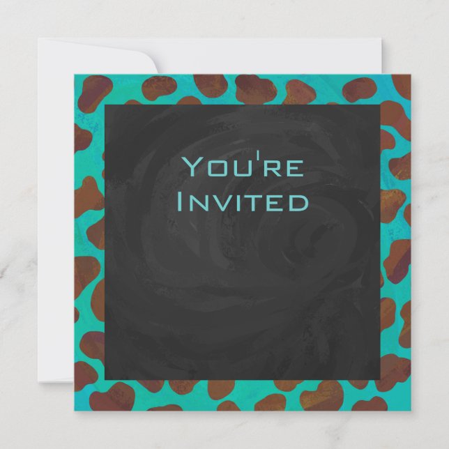 Invitation Dalmatie Brown et Turquoise avec Monogramme (Devant)