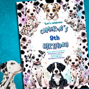 Invitation Dalmatie & Chien Pals Aquarelle fête d'anniversair