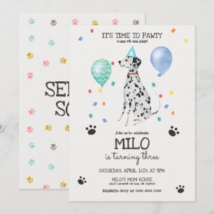 Invitation Dalmatie laisse Pawty Chien Anniversaire Invitatio