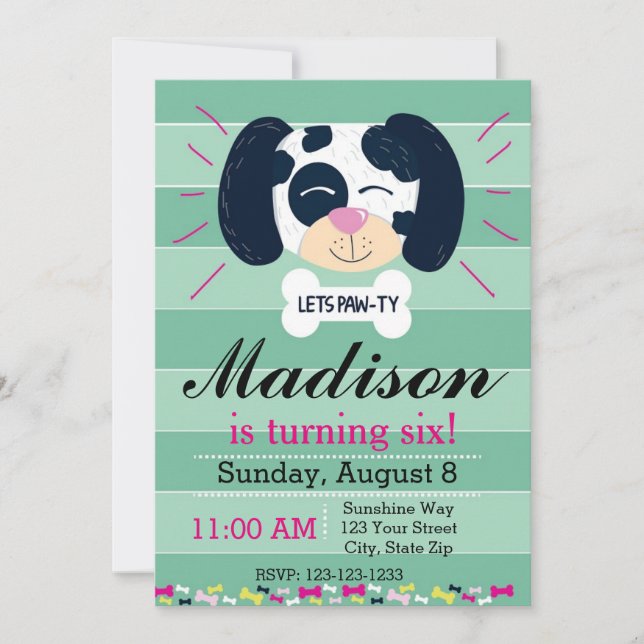 Invitation dalmatienne d'anniversaire (rayures (Devant)