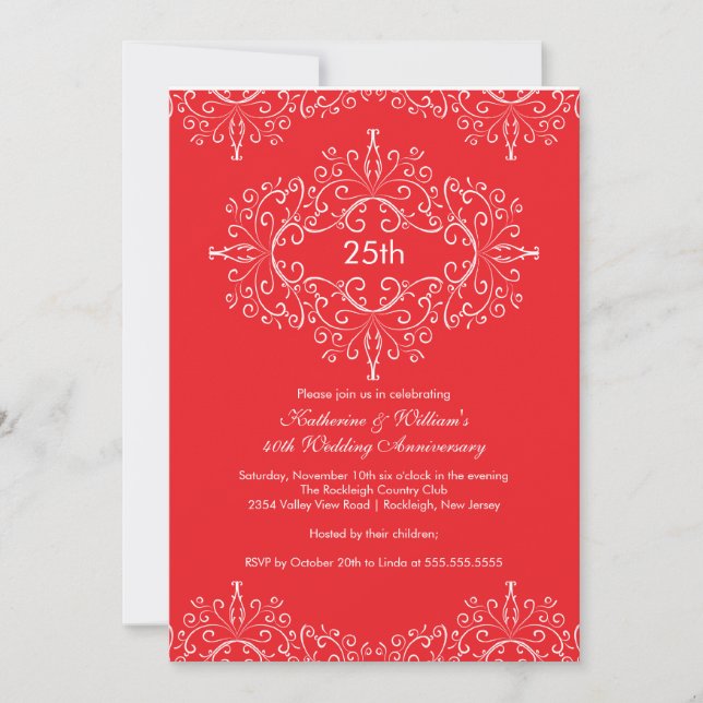Invitation Damas 25e Anniversaire Rouge Blanc (Devant)