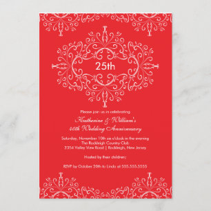 Invitation Damas 25e Anniversaire Rouge Blanc