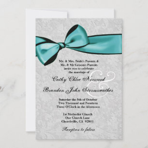 Invitation Damas d'argent avec Mariage d'estampage Turquoise 