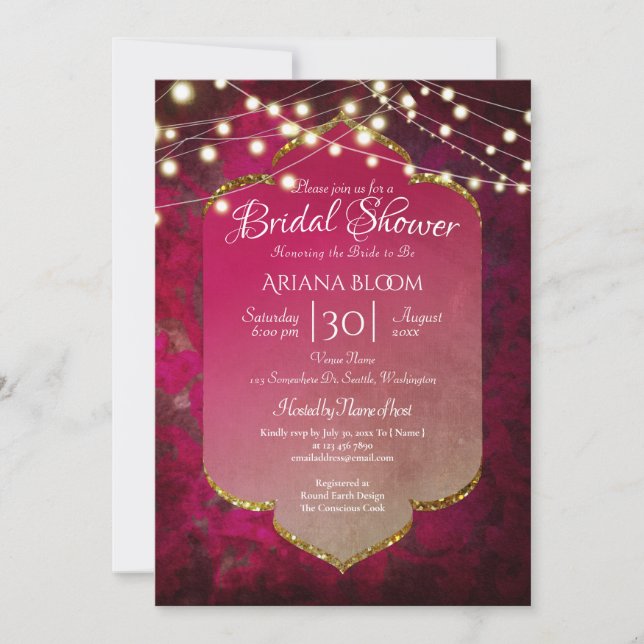 Invitation Damas de saumons boho inspirées par l'Inde en rose (Devant)
