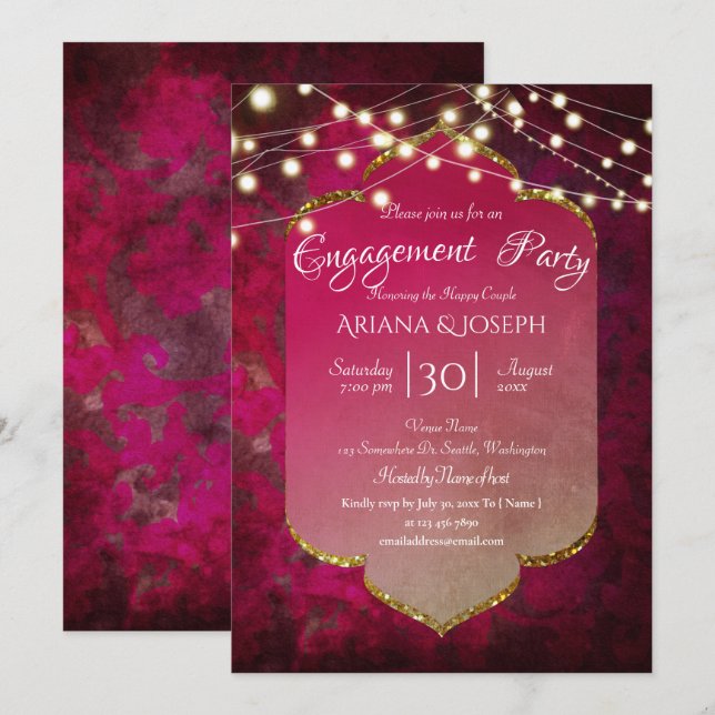 Invitation Damas de saumons boho inspirées par l'Inde en rose (Devant / Derrière)