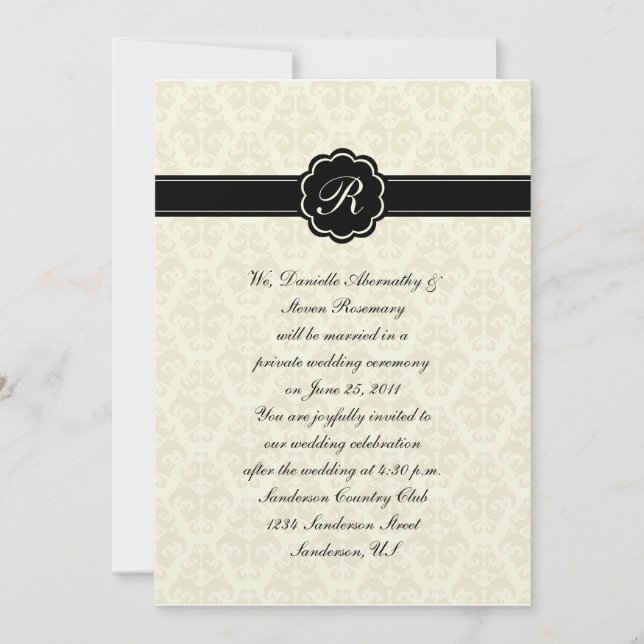 Invitation Damas d'ivoire avec un monogramme noir Cele Mariag (Devant)