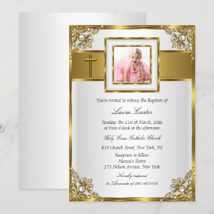 Invitation Damas d'or et photo croisée Baptême/Christening