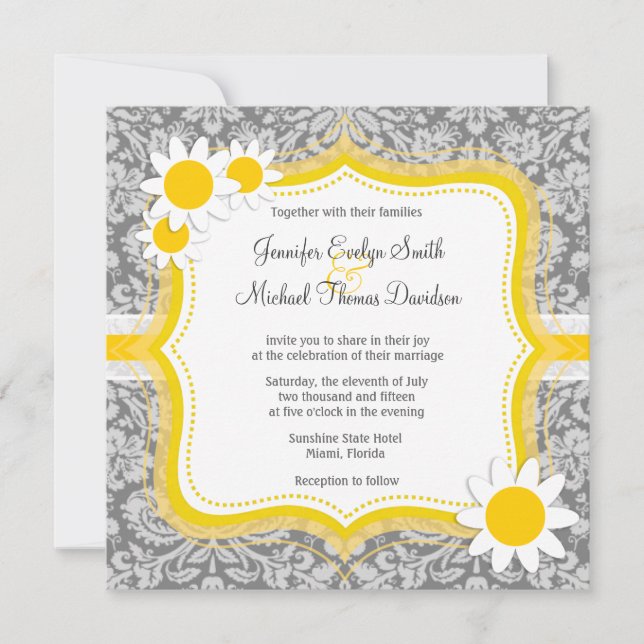 Invitation Damas gris vintage avec marguerite (Devant)