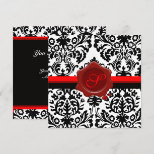 INVITATION DAMAS NOIR & BLANC, MONOGRAMME À CACHET DE CIRE RO
