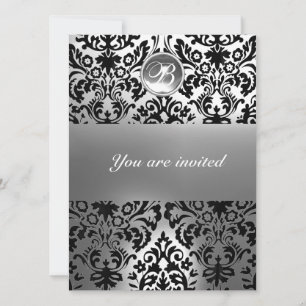 INVITATION DAMAS NOIR ET BLANC PIERRE GEMME MONOGRAMME