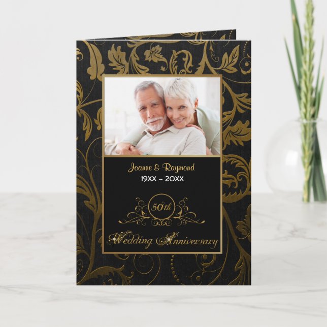 Invitation Damas noir et or 50e anniversaire de Mariage (Devant)