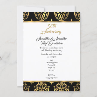 Invitation Damas noir et or 50e anniversaire mariage