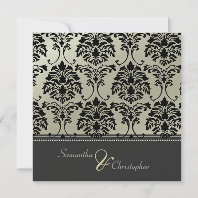 Invitation Damas noir sur faux argent/faire-part de mariage (Devant)