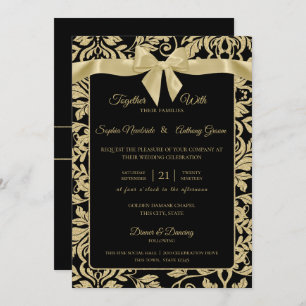 Invitation Damas or et noir avec Mariage Bow