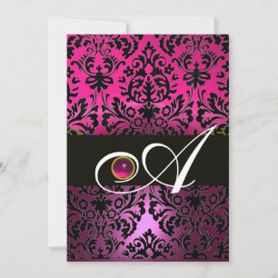 Invitation DAMAS POURPRE NOIR MONOGRAMME Améthyste Fuchsia