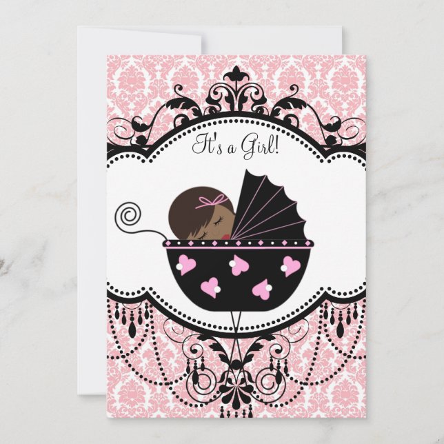 Invitation Damas rose Africain Américain Baby Girl Douche (Devant)