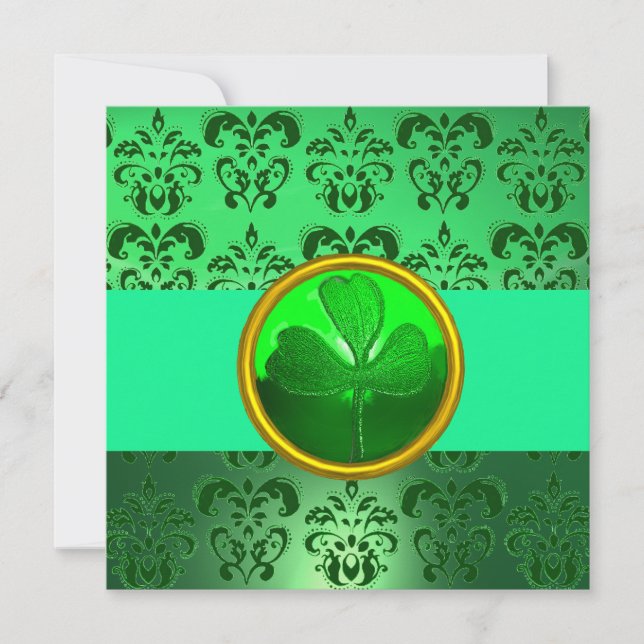 Invitation DAMAS VERT AVEC TRÈFLE ,noir (Devant)