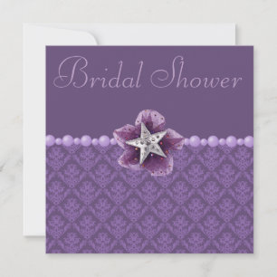 Invitation Damas violettes, fleurs, étoiles et perles Fêtes d