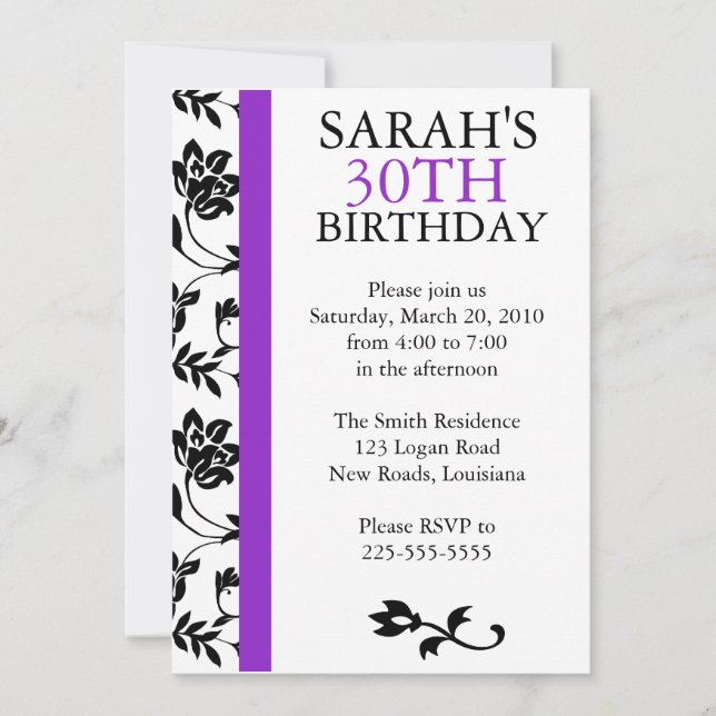 Invitation Damask Birthday (Devant)