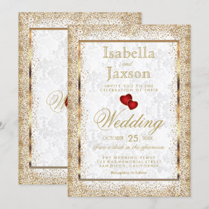 Invitation Damask blanc et Gold Confetti