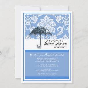 Invitation Damask Bridal Shower en bleu