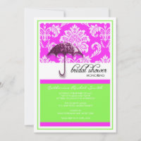 Invitation Damask Bridal Shower en vert et rose