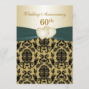 Invitation Damask coeur d'or noir 50e anniversaire Mariage