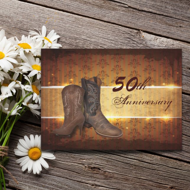 Invitation damask cowboy country 50e anniversaire mariage (damask cowboy country 50th wedding anniversary invitation)