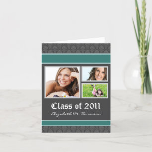 Invitation Damask Custom Graduation Announcement (teal)