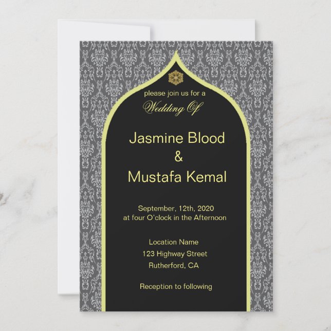 Invitation Damask Design pour le Mariage islamique (Devant)