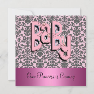 Invitation Damask et Baby shower rose
