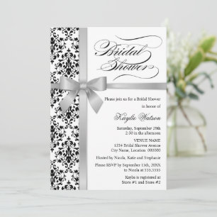 Invitation Damask Faux Silver Ribbon Fête des mariées