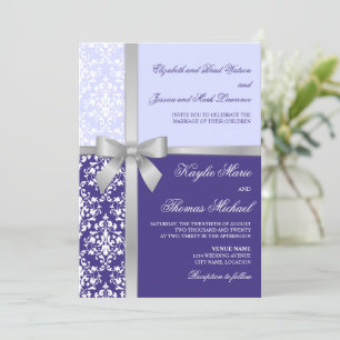 Invitation Damask Faux Silver Ribbon Purple Lilac Mariage