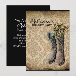 Invitation Damask fleur sauvage Western pays cowboy