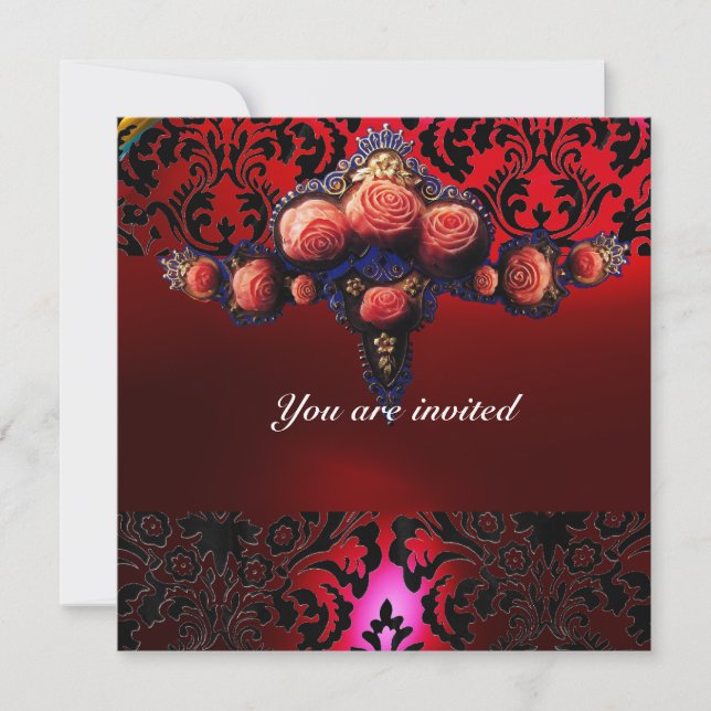 INVITATION DAMASK GEM ET ROSES PINK MONOGRAMME (Devant)