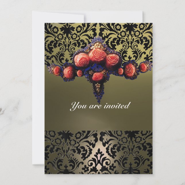 INVITATION DAMASK GEM ET ROSES PINK MONOGRAMME (Devant)