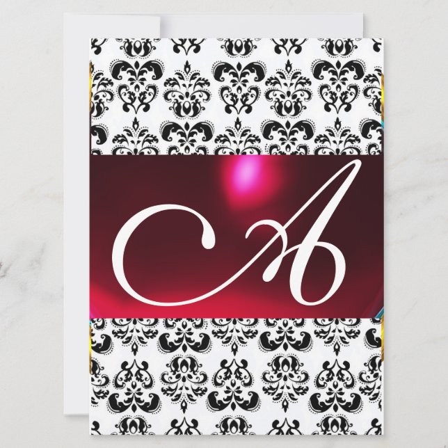 Invitation DAMASK GEM MONOGRAM rouge burgundy blanc (Devant)