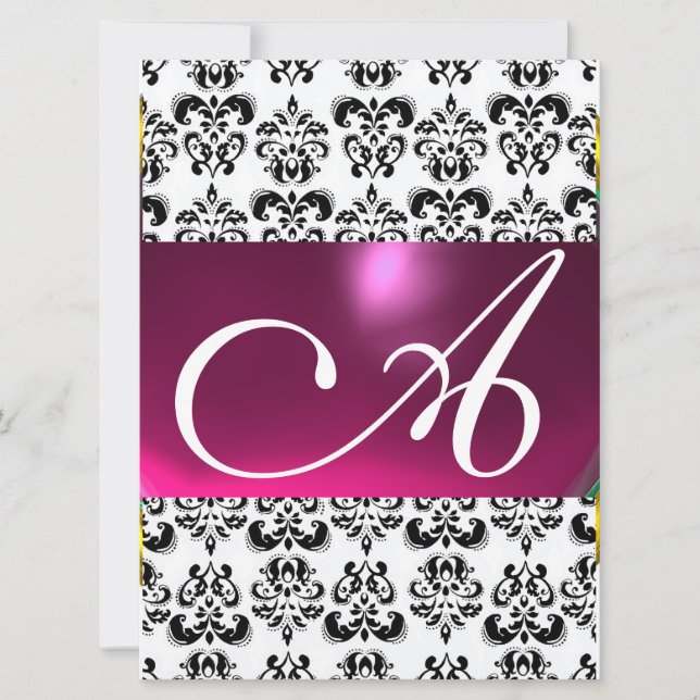 Invitation DAMASK GEM MONOGRAS violet rose blanc (Devant)