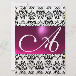 Invitation DAMASK GEM MONOGRAS violet rose glace blanche