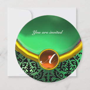 Invitation DAMASK GEM PIERRE MONOGRAMME orange vert