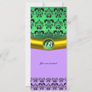 Invitation DAMASK GEM PIERRE MONOGRAMME vert, violet, rose