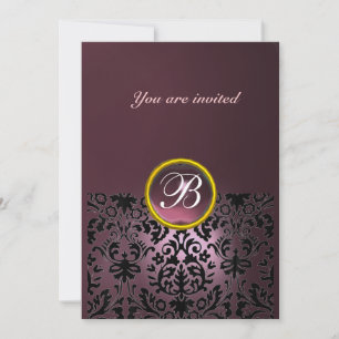 Invitation DAMASK GEM STONE MONOGRAM améthyste violet foncé