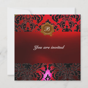 Invitation DAMASK GEM STONE MONOGRAM burgundi sceau de cire r