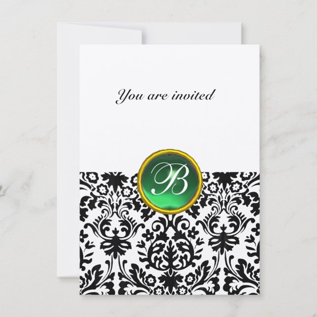 Invitation DAMASK GEM STONE MONOGRAM jade vert feutre rsvp (Devant)